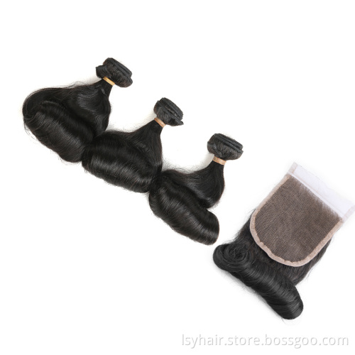 Magic Egg Curl  Fummi Hair With Closure, Natural Color Bouncy Curl Hot Selling West Afria 100% Original Virgin Human Hair